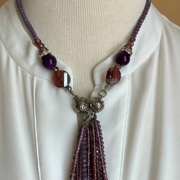 2/$30 VINTAGE Beaded Magnetic Purple/Silver 4 in 1 Necklace - Picture 4 of 16